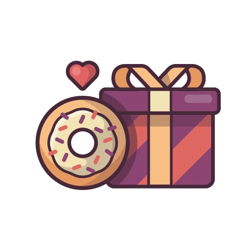 Une illustration avec un Donut, un coeur et un cadeau